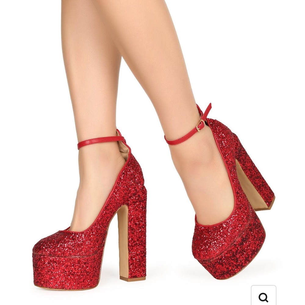 Lemon Drop by Privileged red glitter platform heels